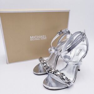 MICHAEL Michael Kors Sandals‎ Silver Chain Embossed Stiletto Heels 5M